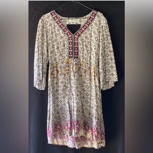 Pattern bohemian dress three-quarter length sleeves
